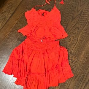NWT Free People skirt set size small red
